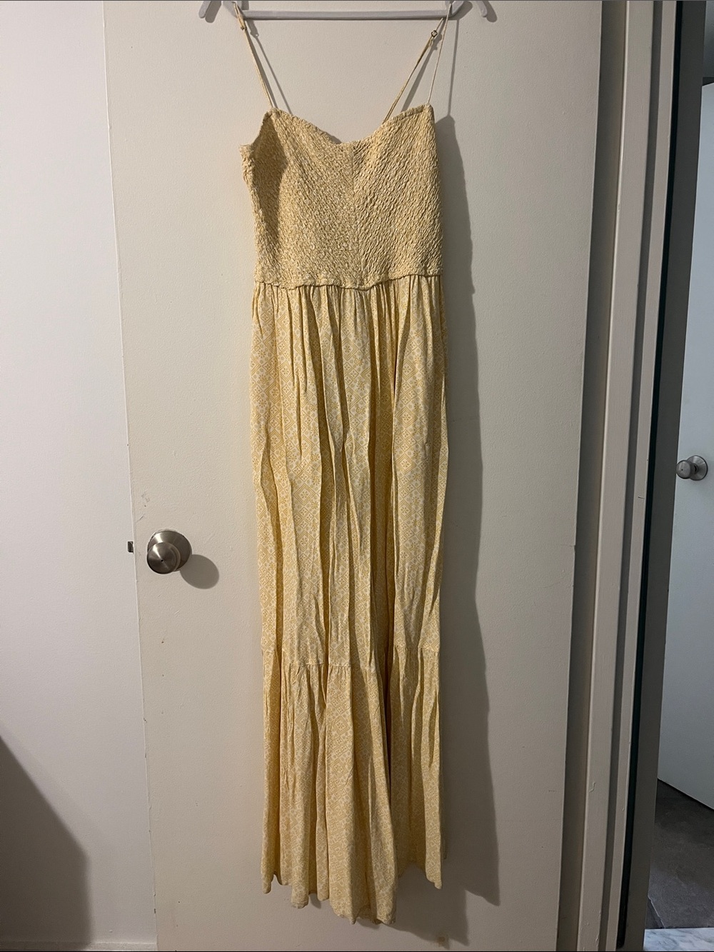 Free People Pale Yellow Smocked Maxi Jumpsuit